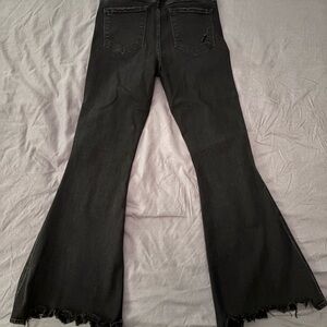 Flying Monkey Black Flare Wide Leg Jeans with Frayed Hem